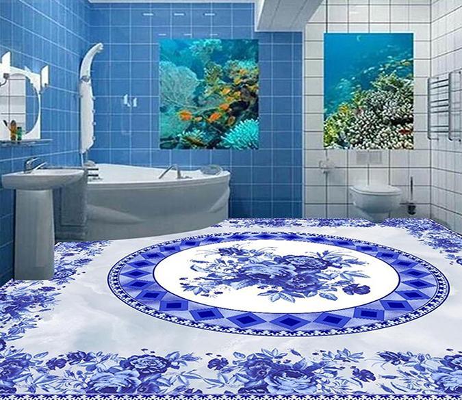3D Blue And White Porcelain Pattern WG255 Floor Mural Wallpaper AJ Wallpaper 2 