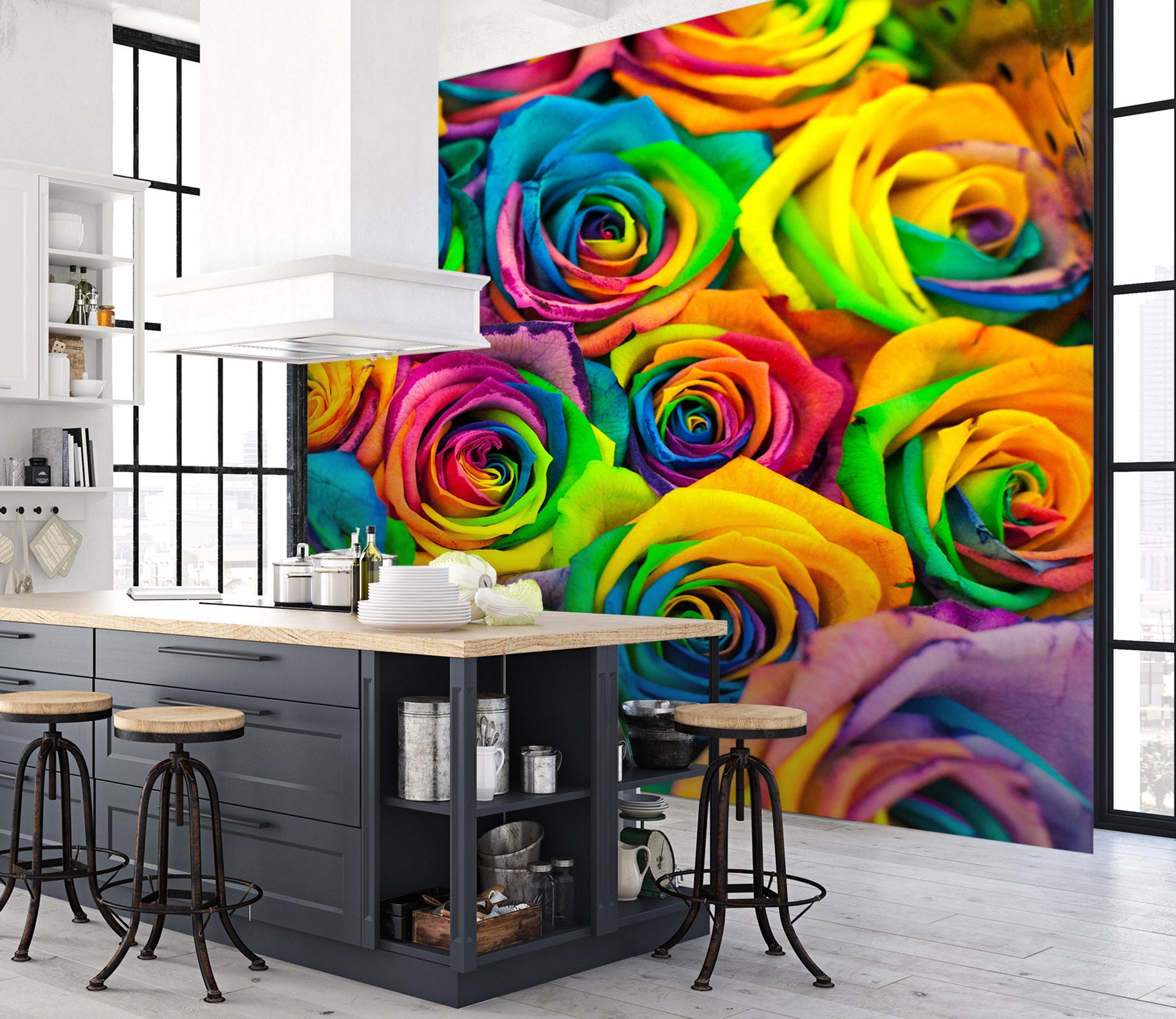 3D Colored Rose 142 Wall Murals