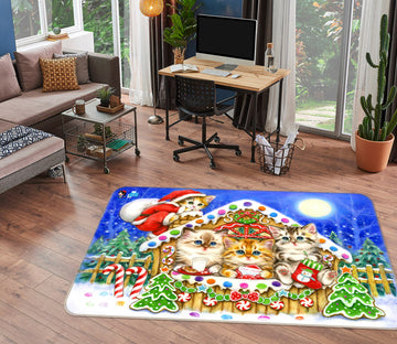 3D Christmas Cat House 5616 Kayomi Harai Rug Non Slip Rug Mat