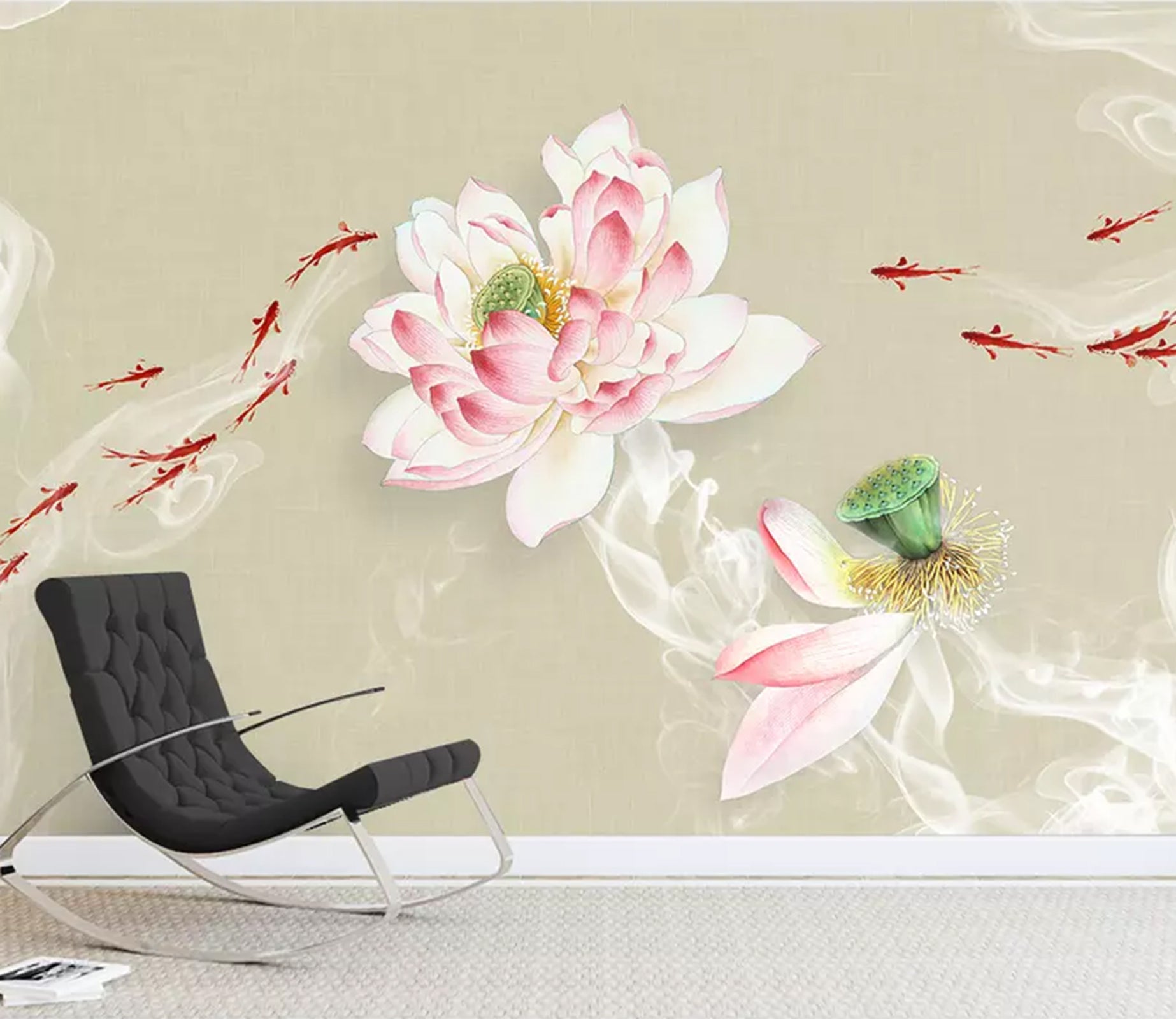 3D Lotus Goldfish WC84 Wall Murals Wallpaper AJ Wallpaper 2 