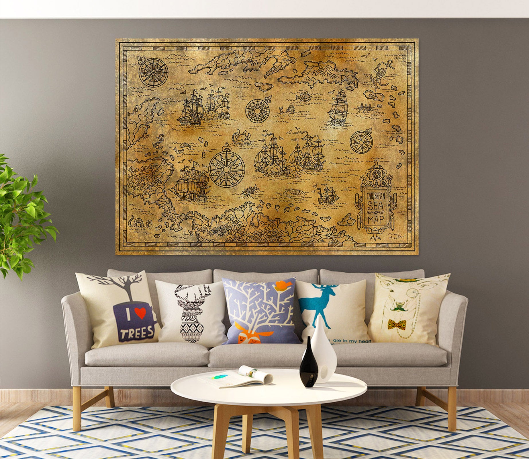 3D Yellow River 259 World Map Wall Sticker