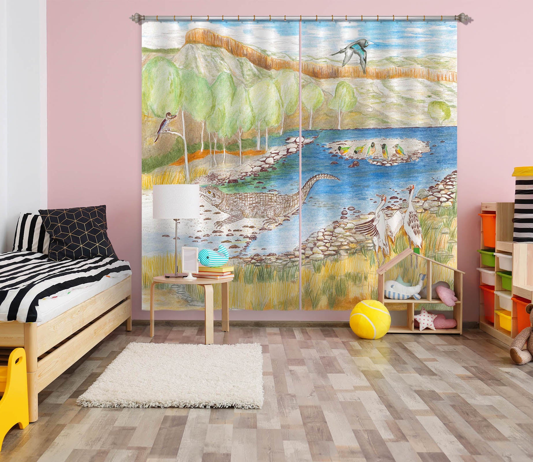 3D Blue Lake 056 Michael Sewell Curtain Curtains Drapes