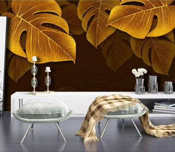 3D Golden Leaves WC11 Wall Murals Wallpaper AJ Wallpaper 2 