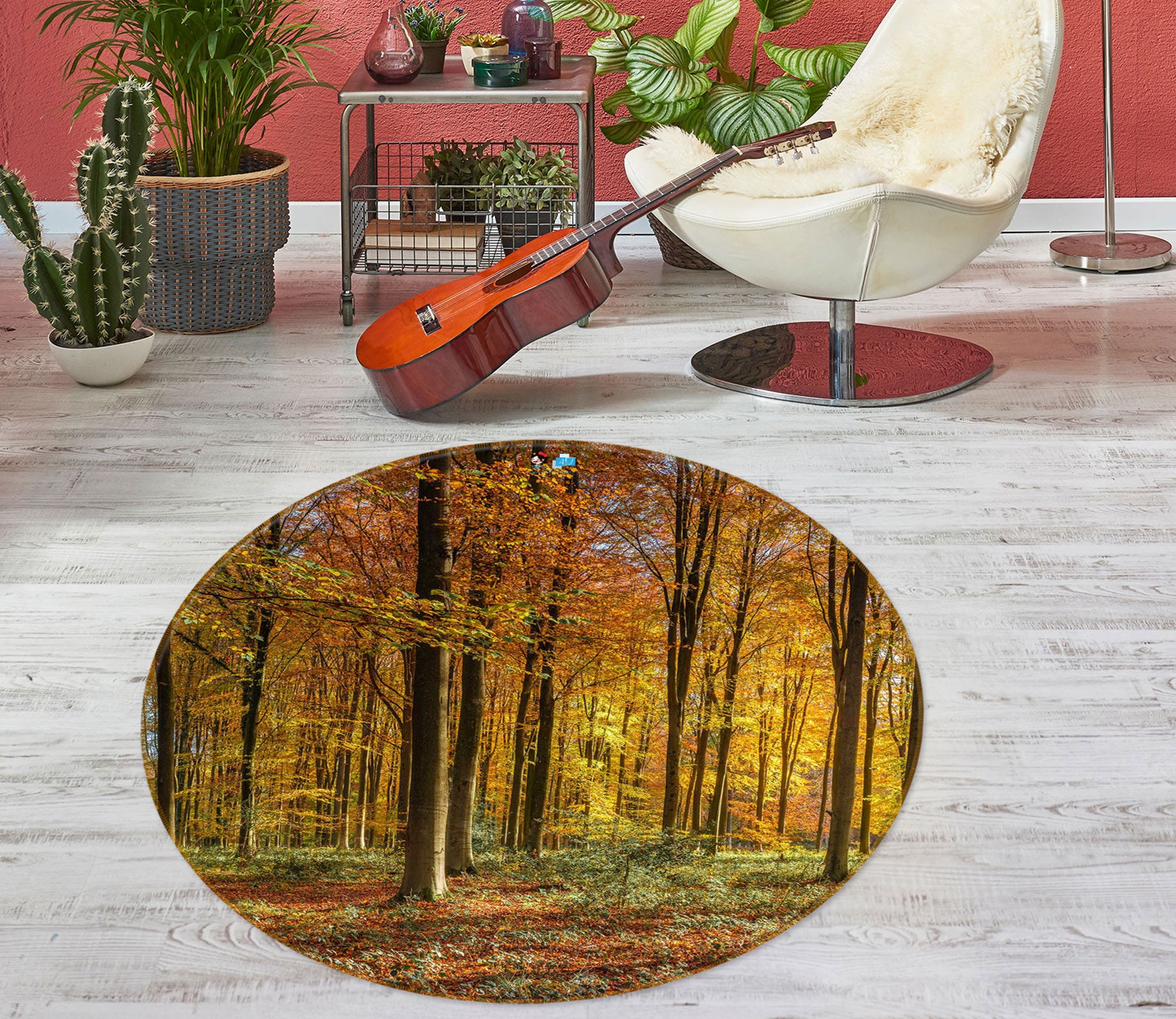 3D Sunlight Trees 7606 Assaf Frank Rug Round Non Slip Rug Mat