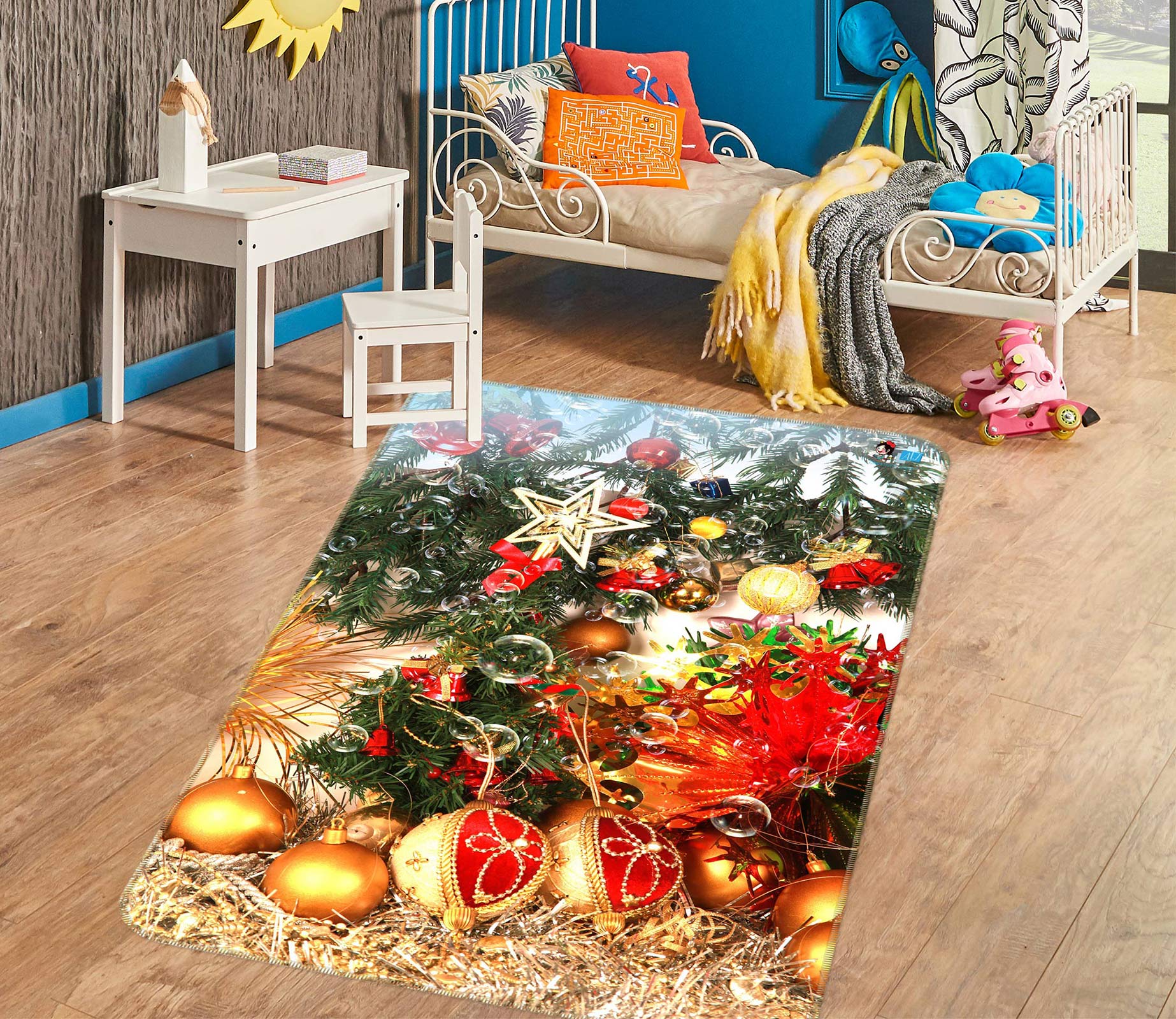 3D Golden Pendant 56188 Christmas Non Slip Rug Mat Xmas