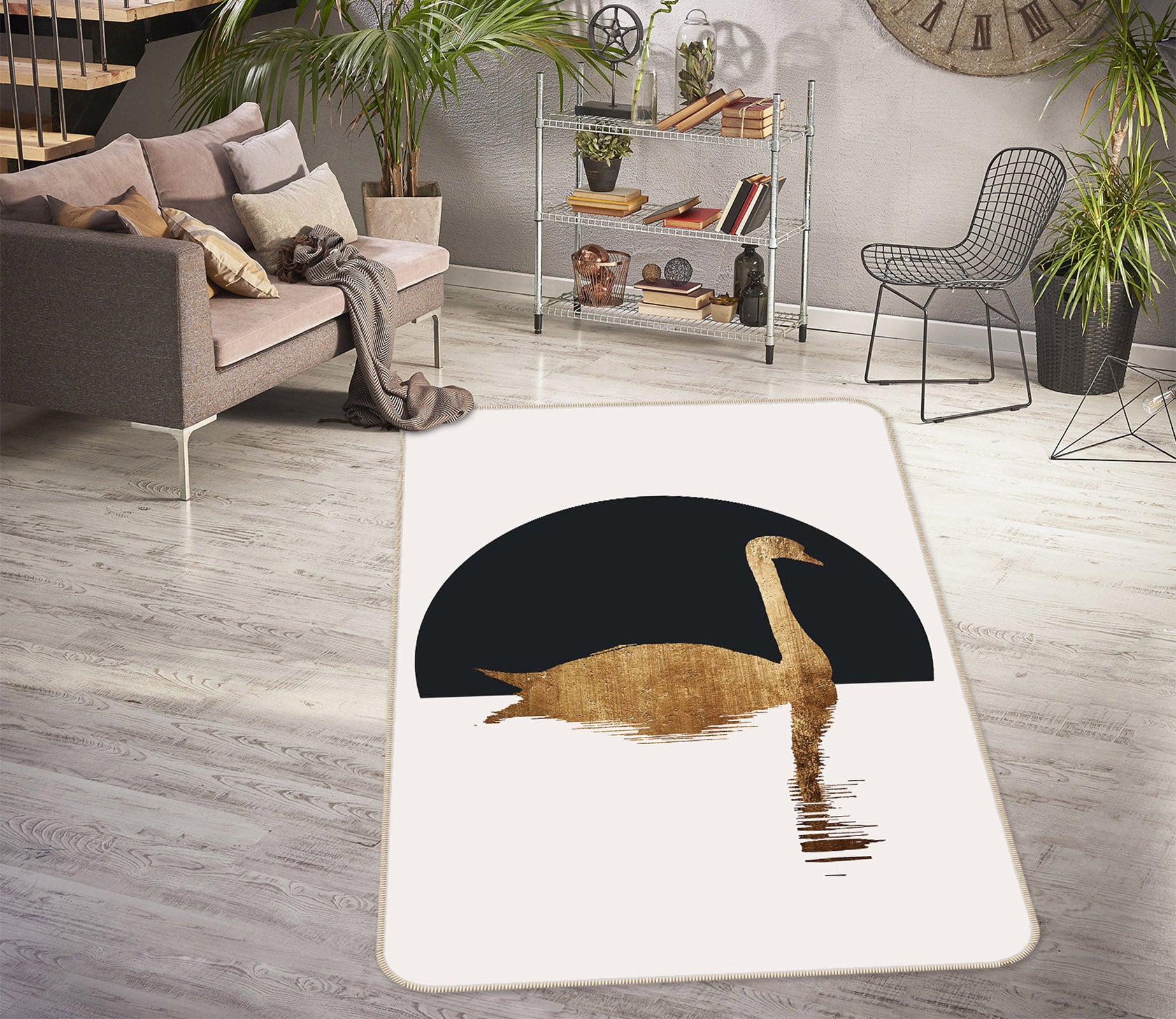 3D Black Moon Swan 1124 Boris Draschoff Rug Non Slip Rug Mat