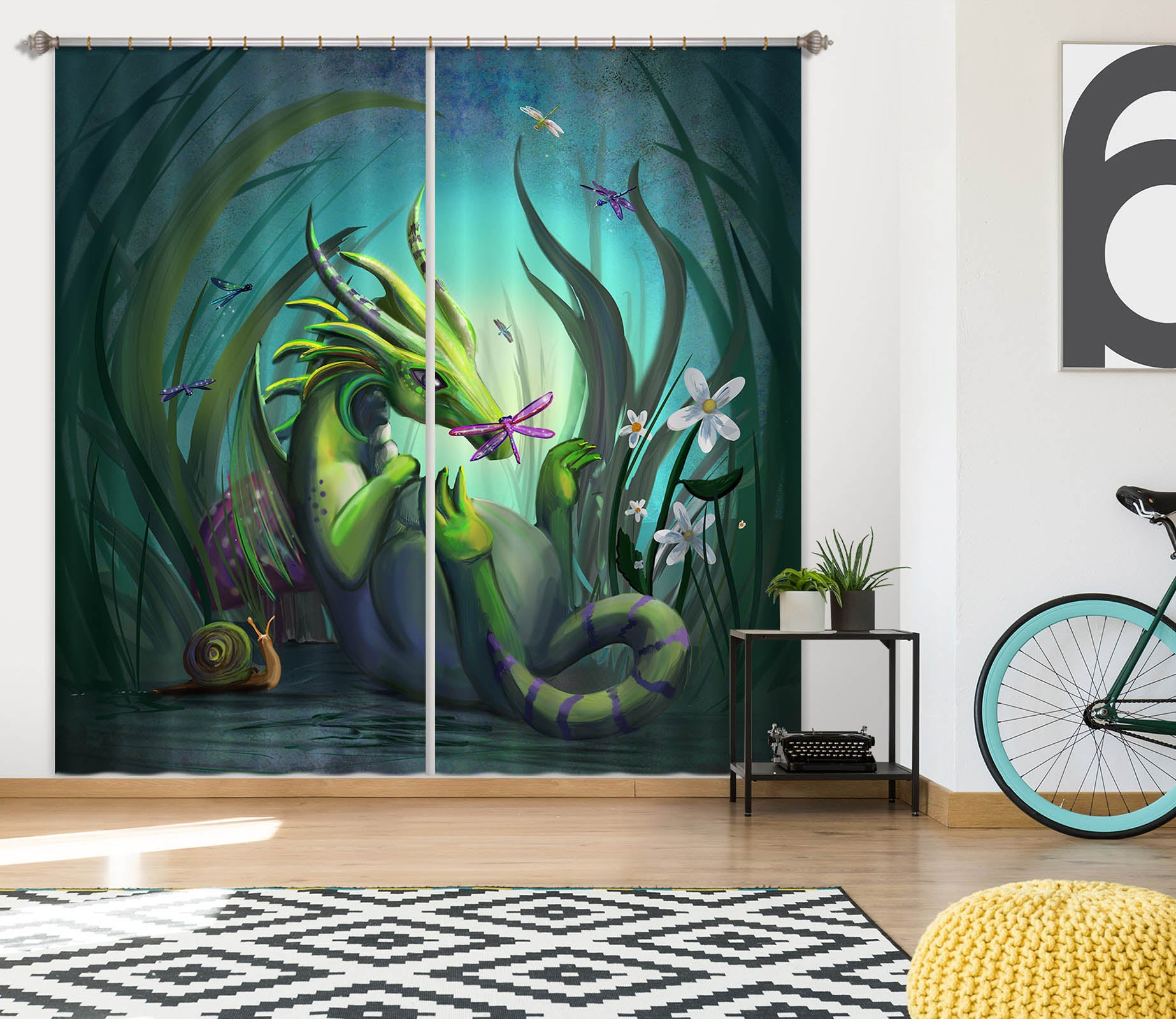 3D Green Dragon 102 Rose Catherine Khan Curtain Curtains Drapes