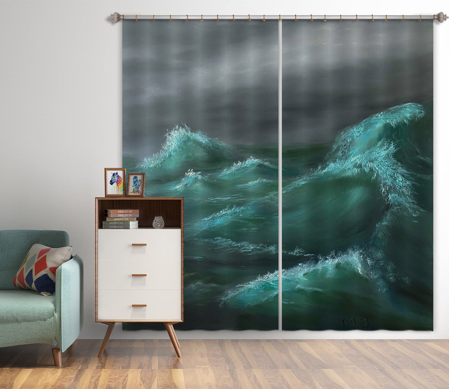 3D Sea Waves 9780 Marina Zotova Curtain Curtains Drapes