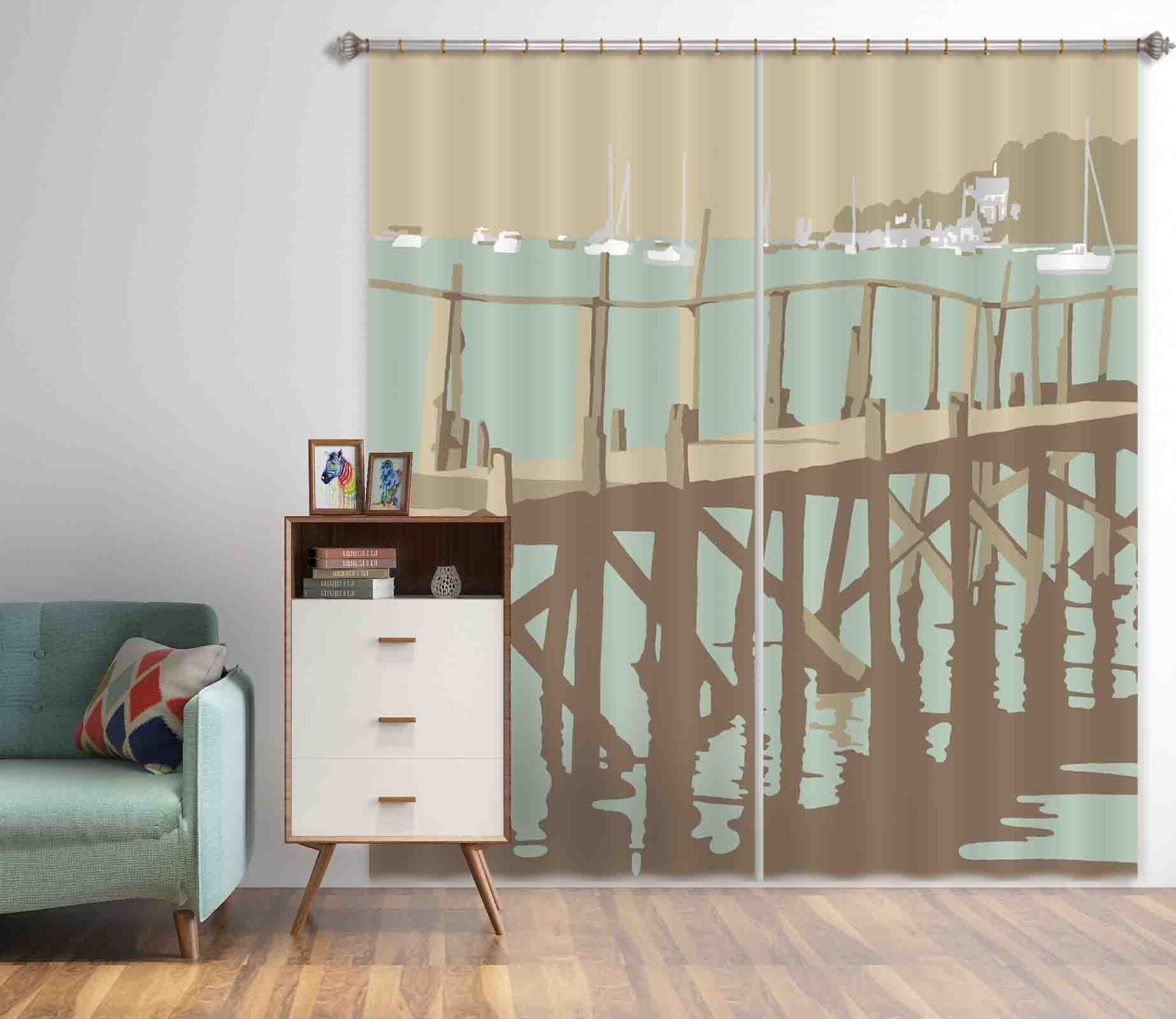 3D Sanbanks Evening Hill Pier 139 Steve Read Curtain Curtains Drapes