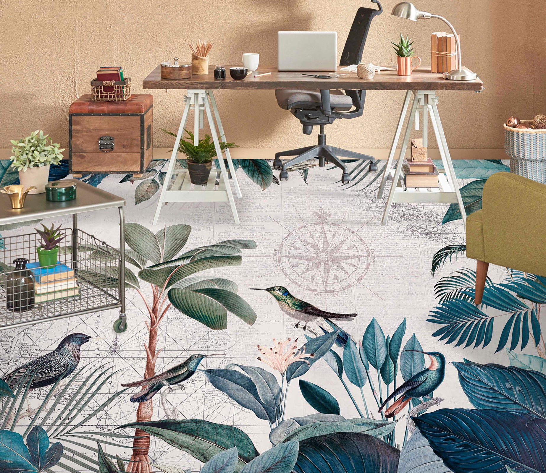 3D Bird Leaves Grove 10049 Andrea Haase Floor Mural  Wallpaper Murals Self-Adhesive Removable Print Epoxy