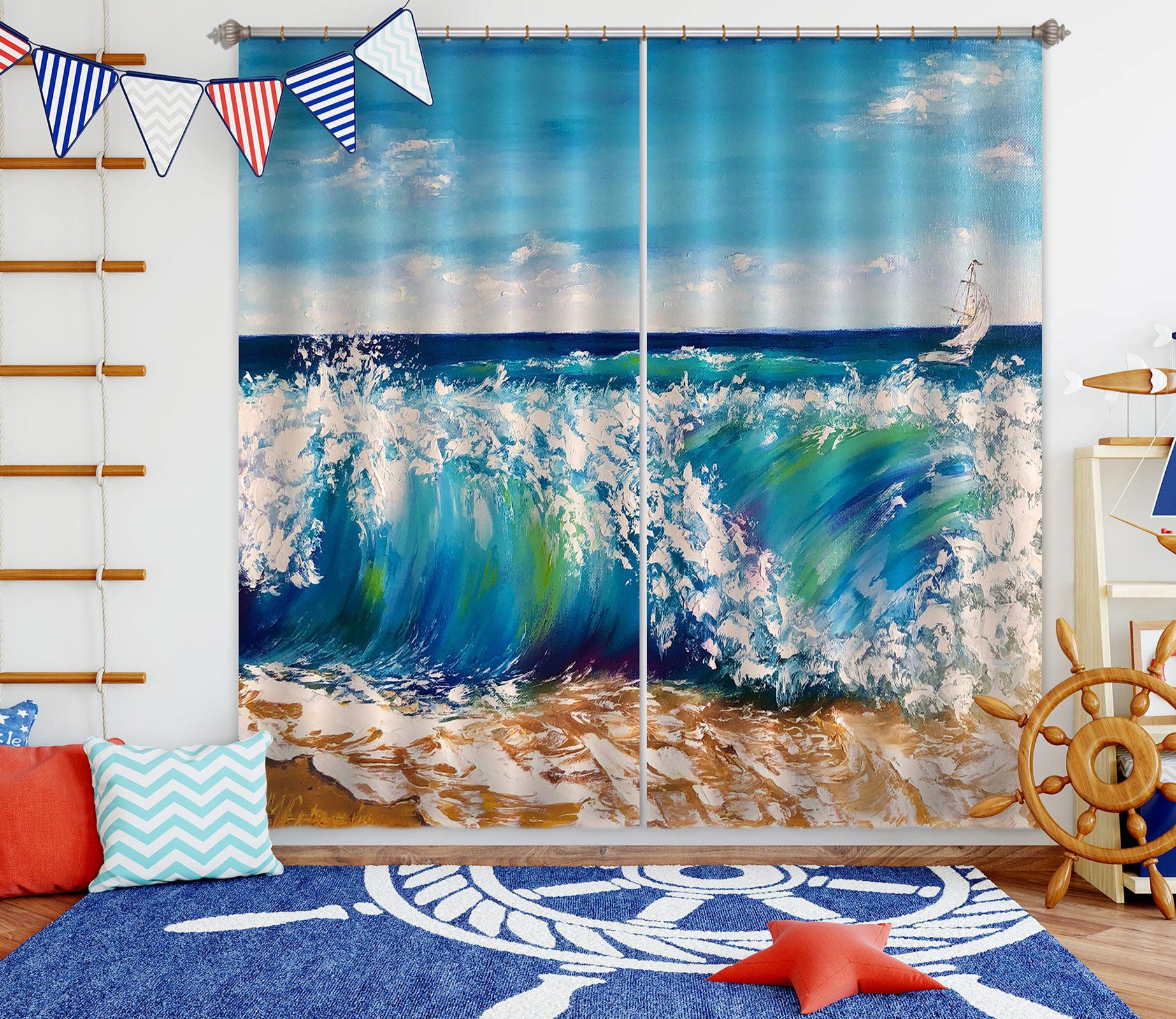 3D Painted Waves 381 Skromova Marina Curtain Curtains Drapes