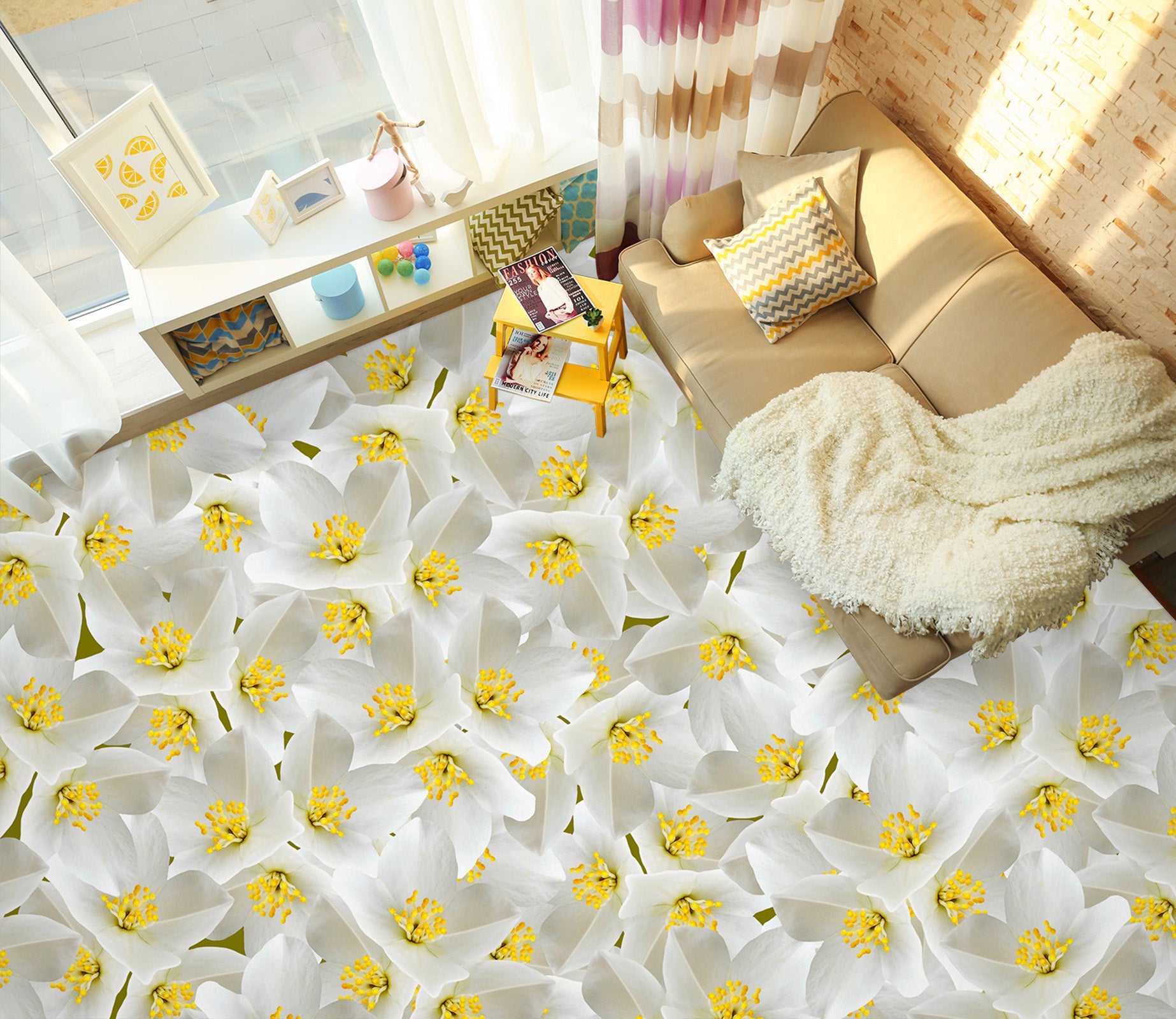 3D Pretty Yellow Flowers 340 Floor Mural  Wallpaper Murals Rug & Mat Print Epoxy waterproof bath floor