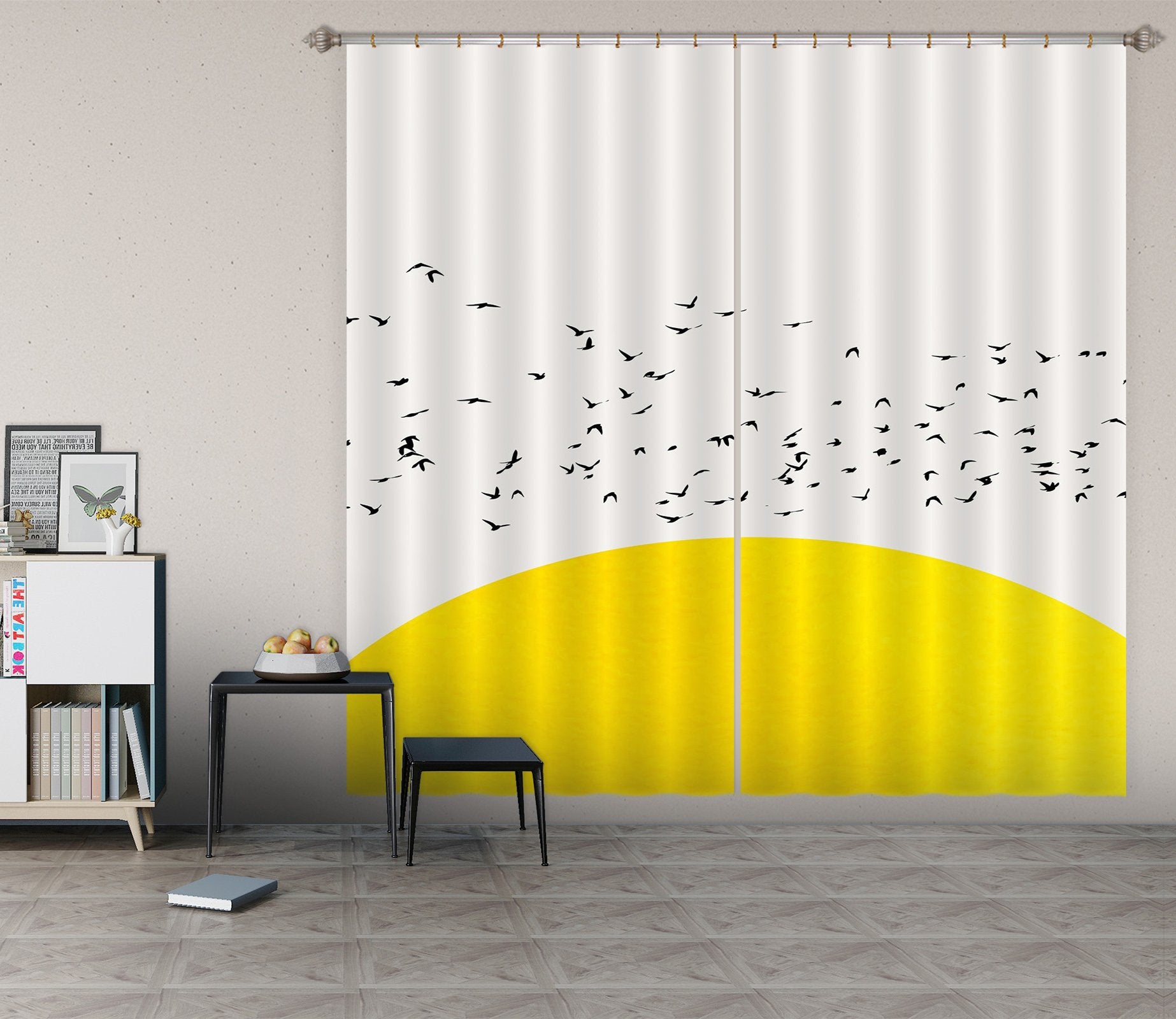 3D Bird Yellow Sun 037 Boris Draschoff Curtain Curtains Drapes Wallpaper AJ Wallpaper 