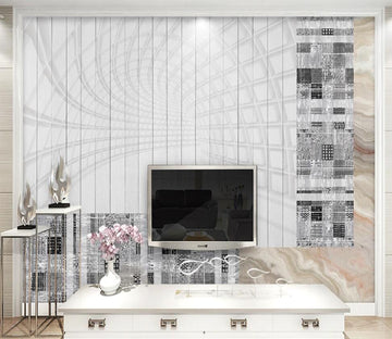 3D White Line Tunnel 2524 Wall Murals