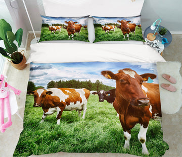 3D Green Grass Cattle 047 Bed Pillowcases Quilt