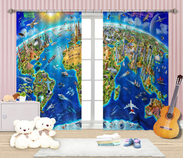 3D Cute Earth 061 Adrian Chesterman Curtain Curtains Drapes