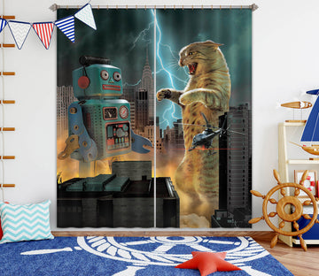 3D Catzilla Vs Robot Def 020 Vincent Hie Curtain Curtains Drapes