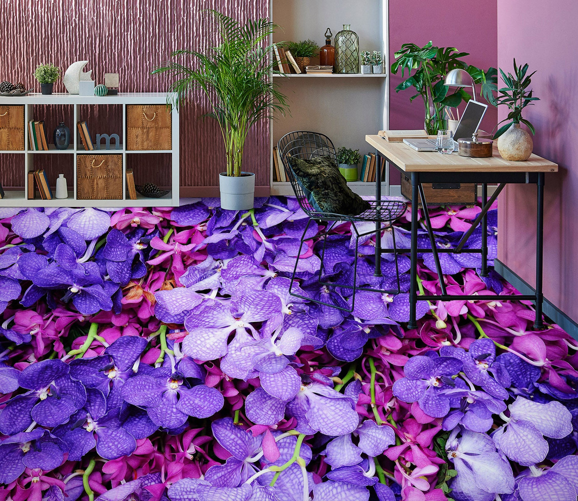 3D Purple Vanda 308 Floor Mural  Wallpaper Murals Rug & Mat Print Epoxy waterproof bath floor
