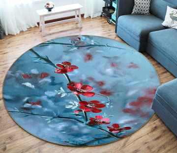 3D Red Flower Branch 9747 Marina Zotova Rug Round Non Slip Rug Mat