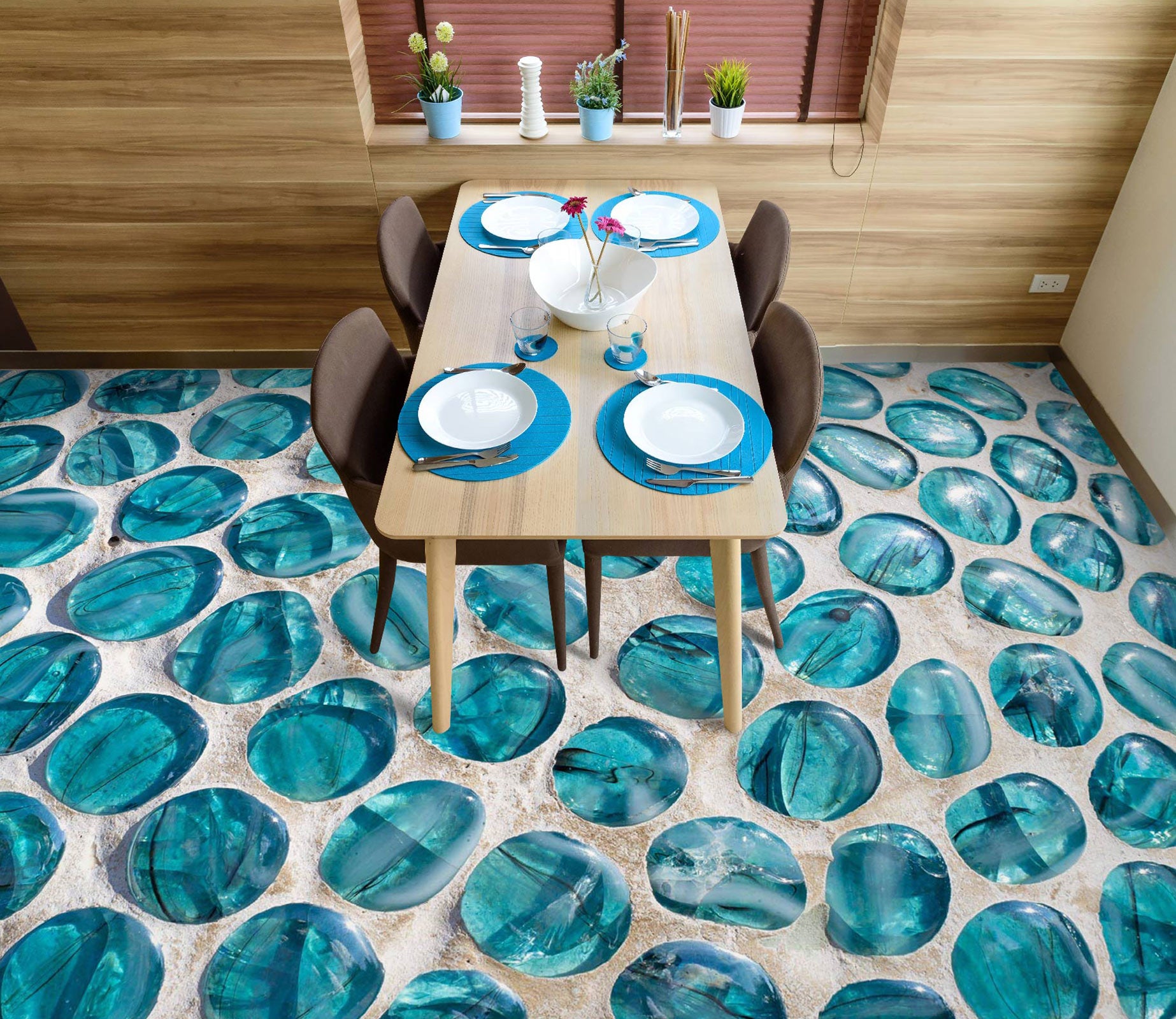 3D Blue Transparent Pebbles 1053 Floor Mural  Wallpaper Murals Self-Adhesive Removable Print Epoxy