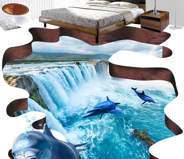 3D Waterfall Dolphin 548 Floor Mural  Wallpaper Murals Rug & Mat Print Epoxy waterproof bath floor