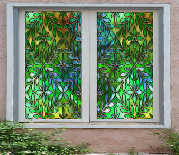3D Green Leaves 435 Window Film Print Sticker Cling Stained Glass UV Block