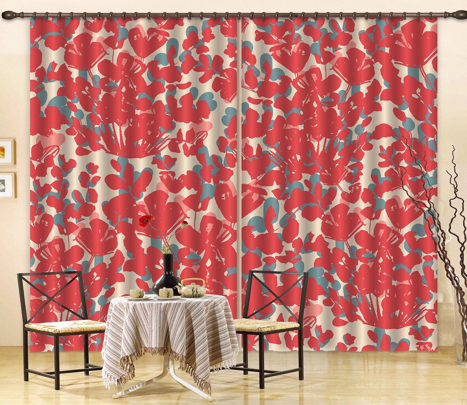 3D Red Flowers 11188 Kashmira Jayaprakash Curtain Curtains Drapes