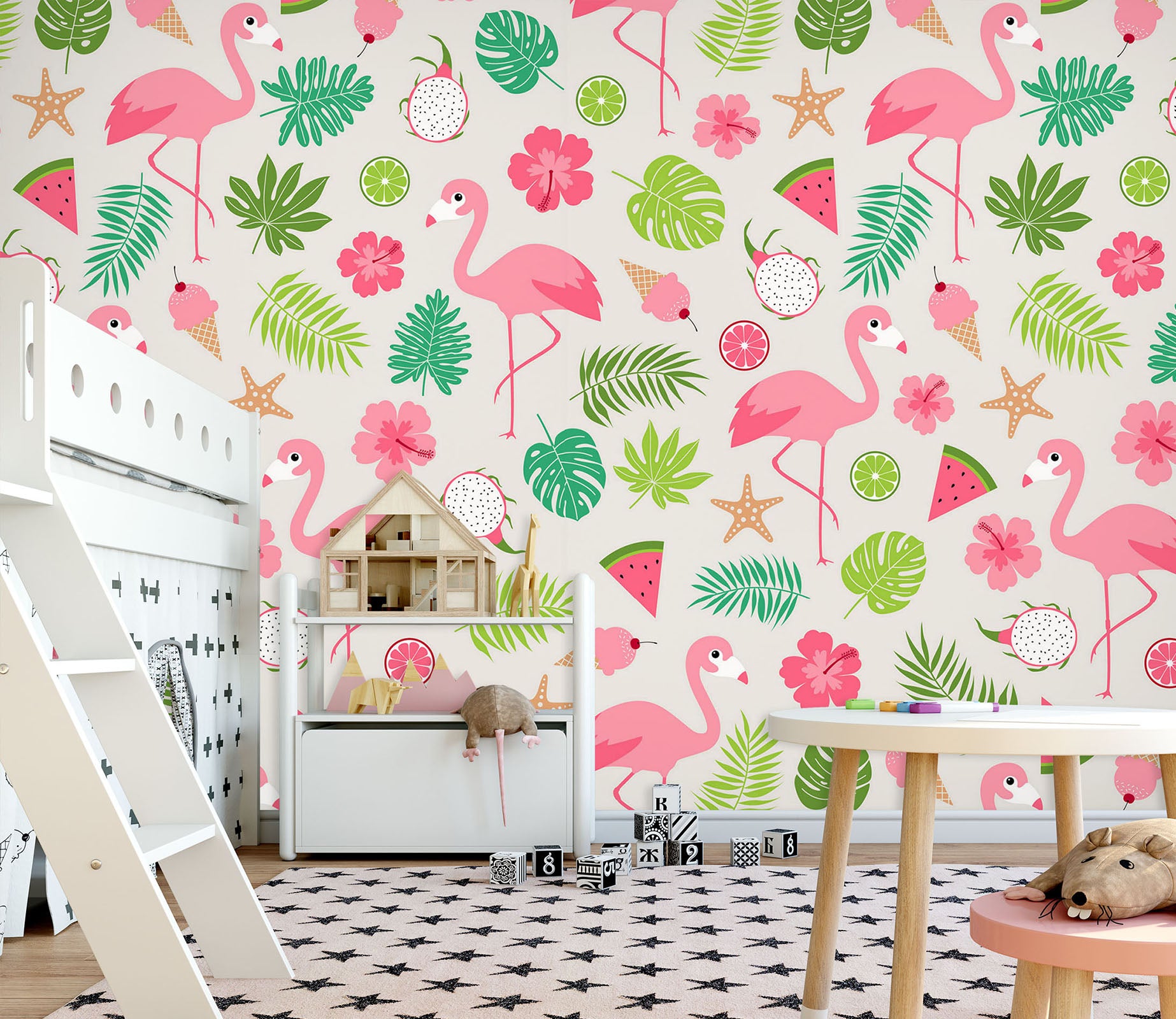 3D Flamingo Leaves 57208 Wall Murals