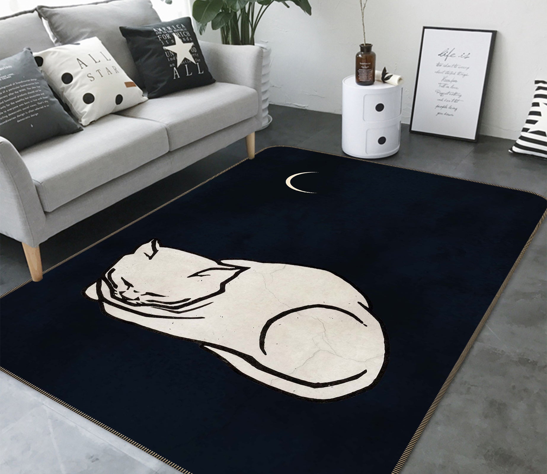 3D Moon Kitten 1029 Boris Draschoff Rug Non Slip Rug Mat
