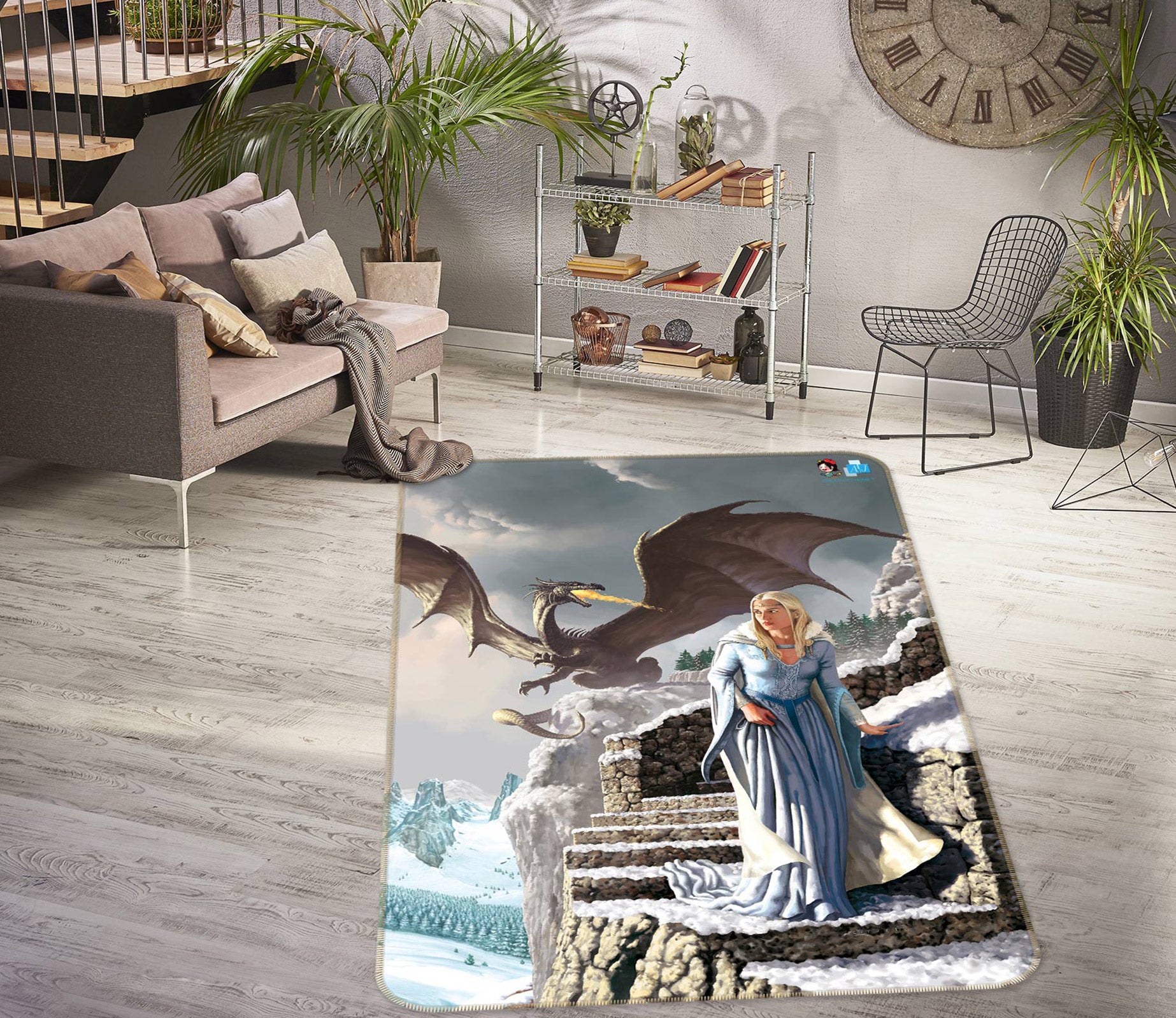 3D Dragon Stone Stairs People 6015 Ciruelo Rug Non Slip Rug Mat