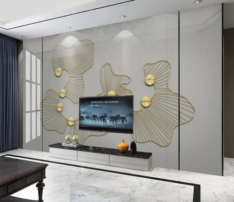 3D Gold Line Pattern 209 Wall Murals