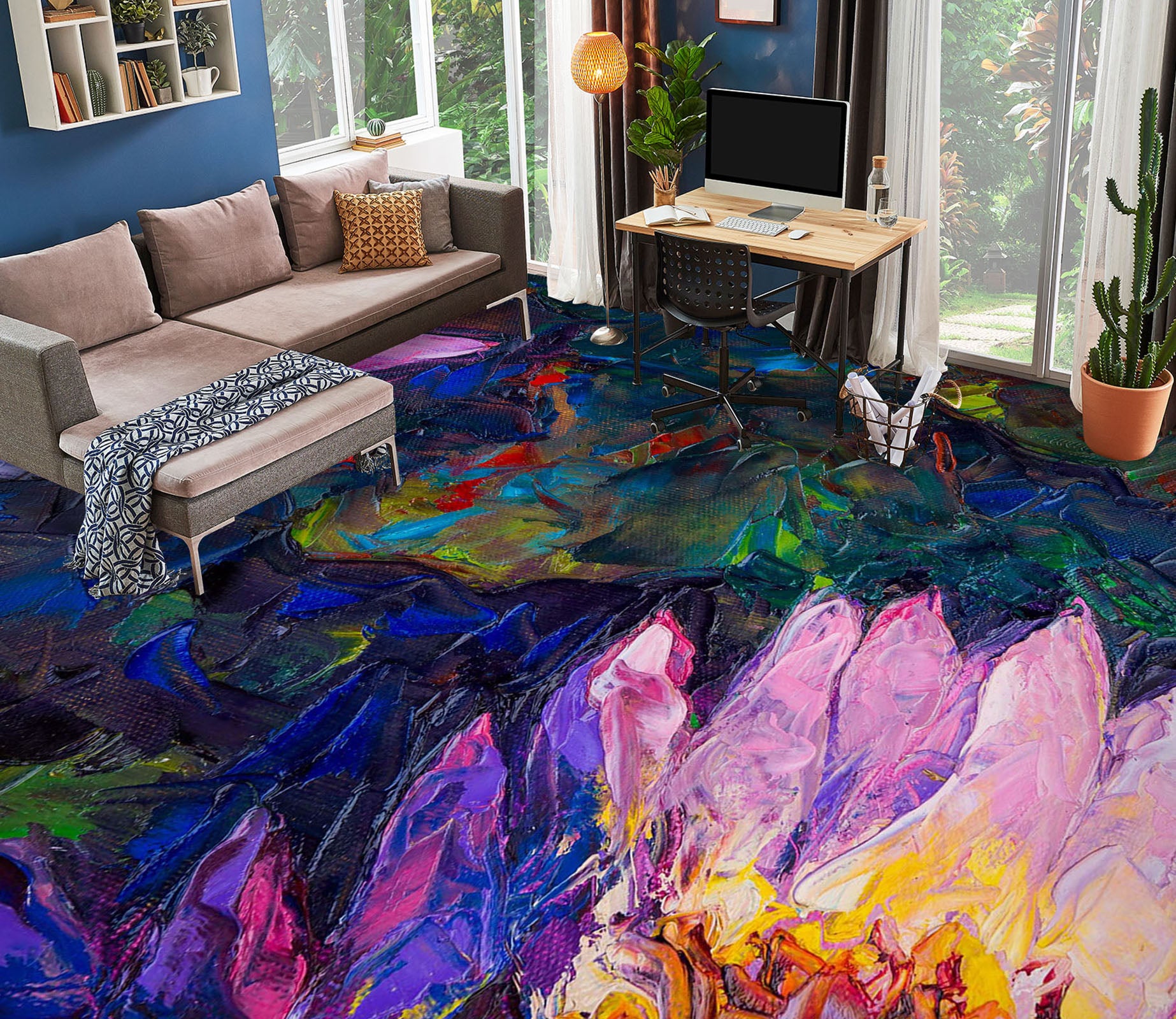 3D Pink Lotus Oil Painting 1262 Floor Mural  Wallpaper Murals Self-Adhesive Removable Print Epoxy