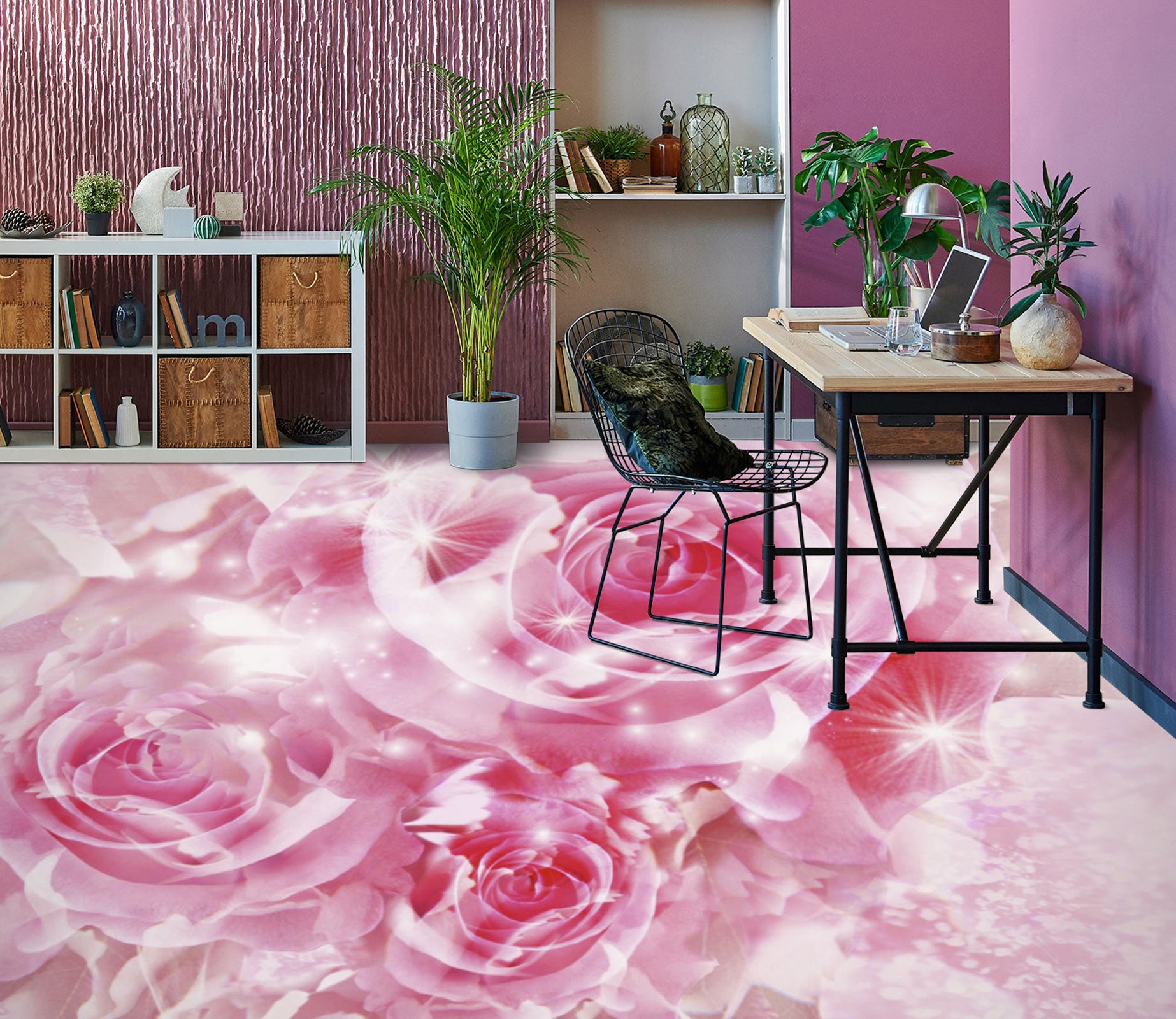 3D Dreamy Pink Roses 1362 Floor Mural  Wallpaper Murals Self-Adhesive Removable Print Epoxy