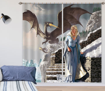 3D Fly Dragon Woman 7197 Ciruelo Curtain Curtains Drapes