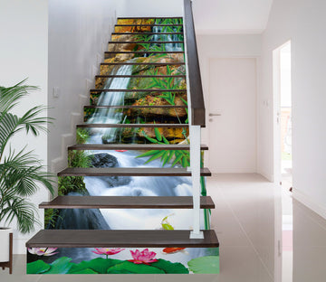 3D Waterfall And Lotus 053 Stair Risers