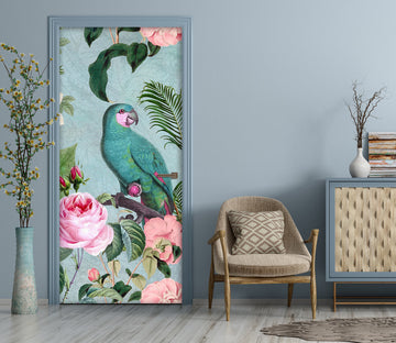 3D Green Parrot Rose 11912 Andrea Haase Door Mural