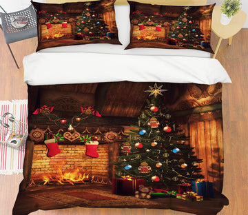 3D Fireplace Tree 52243 Christmas Quilt Duvet Cover Xmas Bed Pillowcases