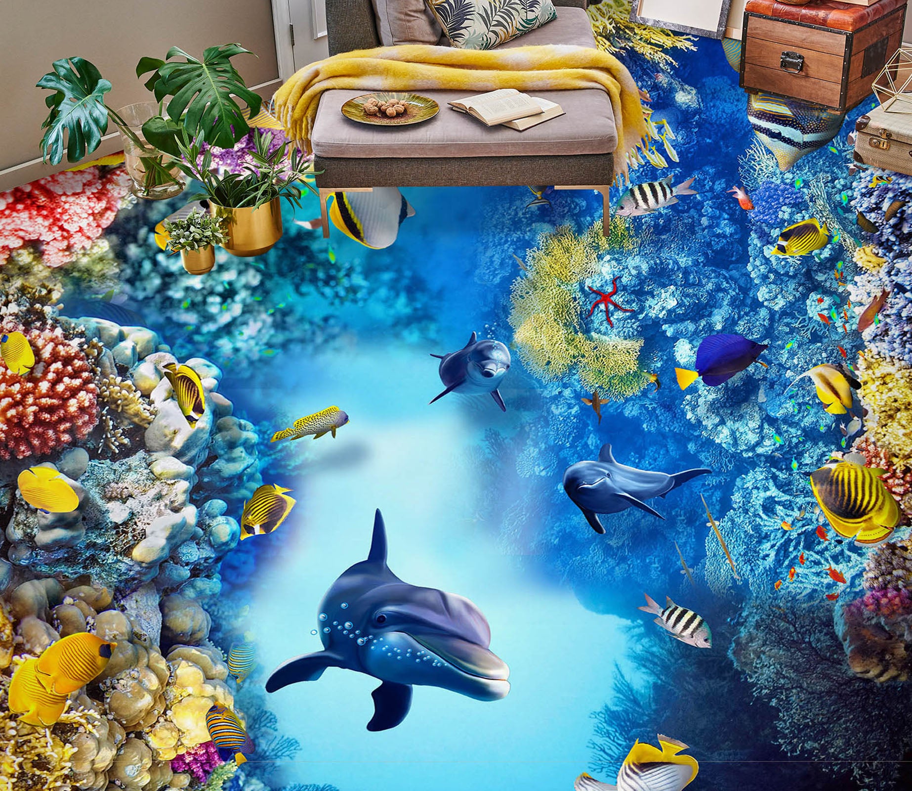 3D Happy Dolphin World 283 Floor Mural  Wallpaper Murals Rug & Mat Print Epoxy waterproof bath floor