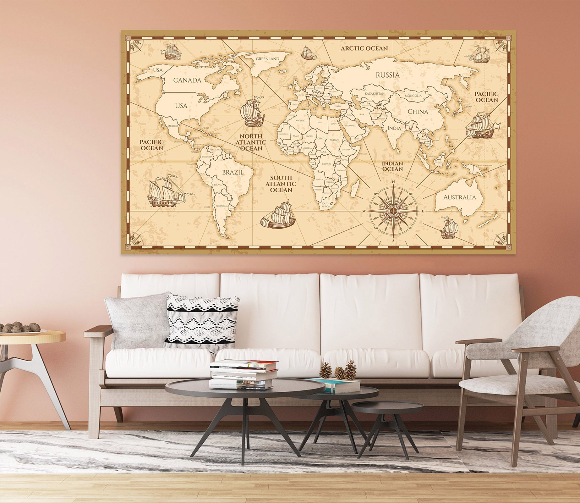 3D Sea Ship 288 World Map Wall Sticker
