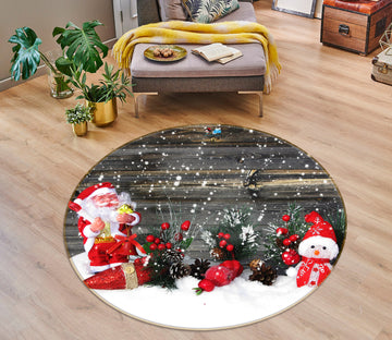 3D Snow Doll 56064 Christmas Round Non Slip Rug Mat Xmas