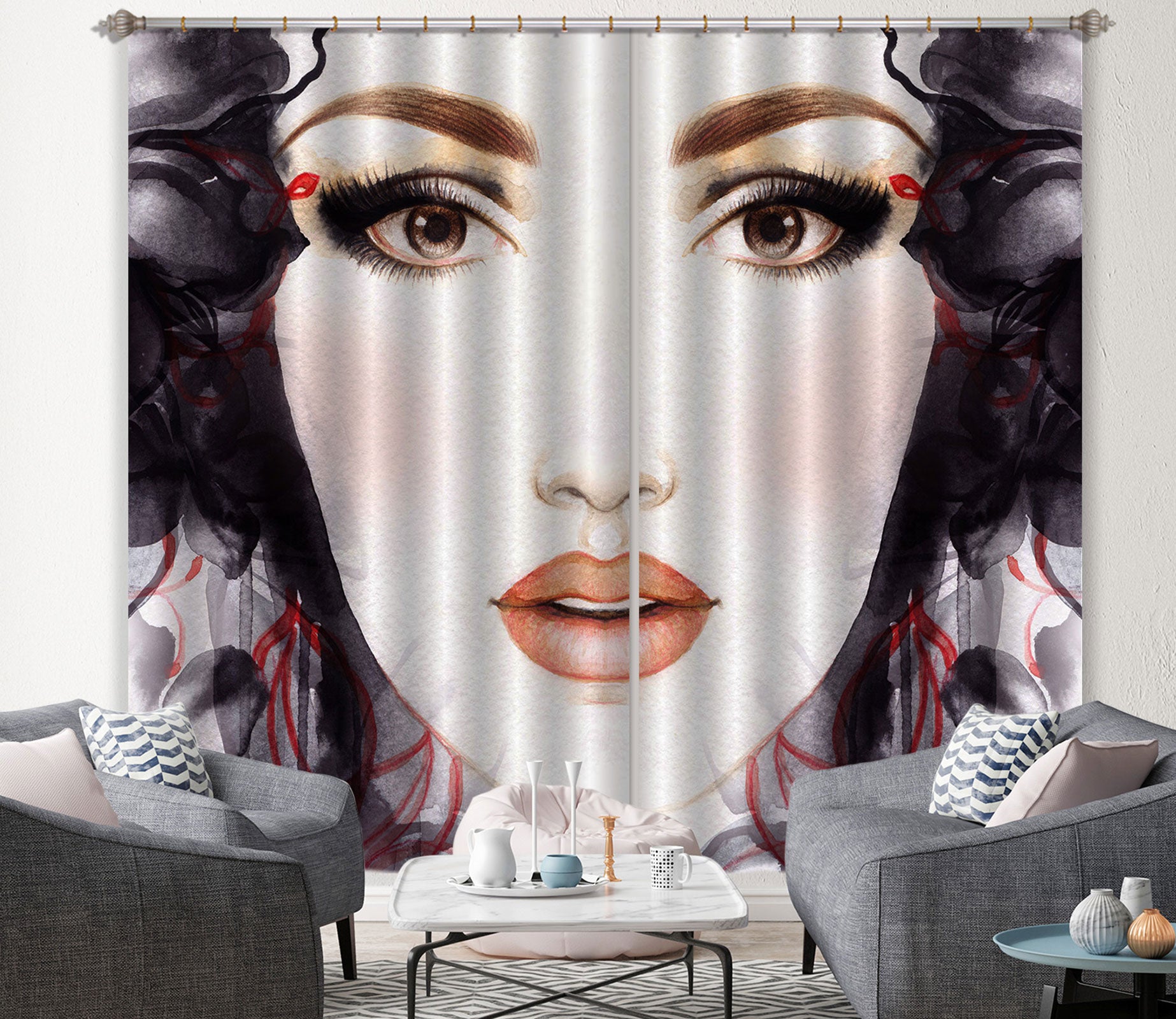 3D Youth Girl 022 Curtains Drapes