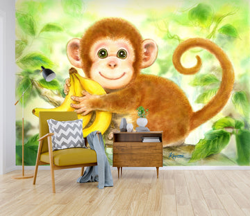 3D Cute Monkey Banana 5401 Kayomi Harai Wall Mural Wall Murals