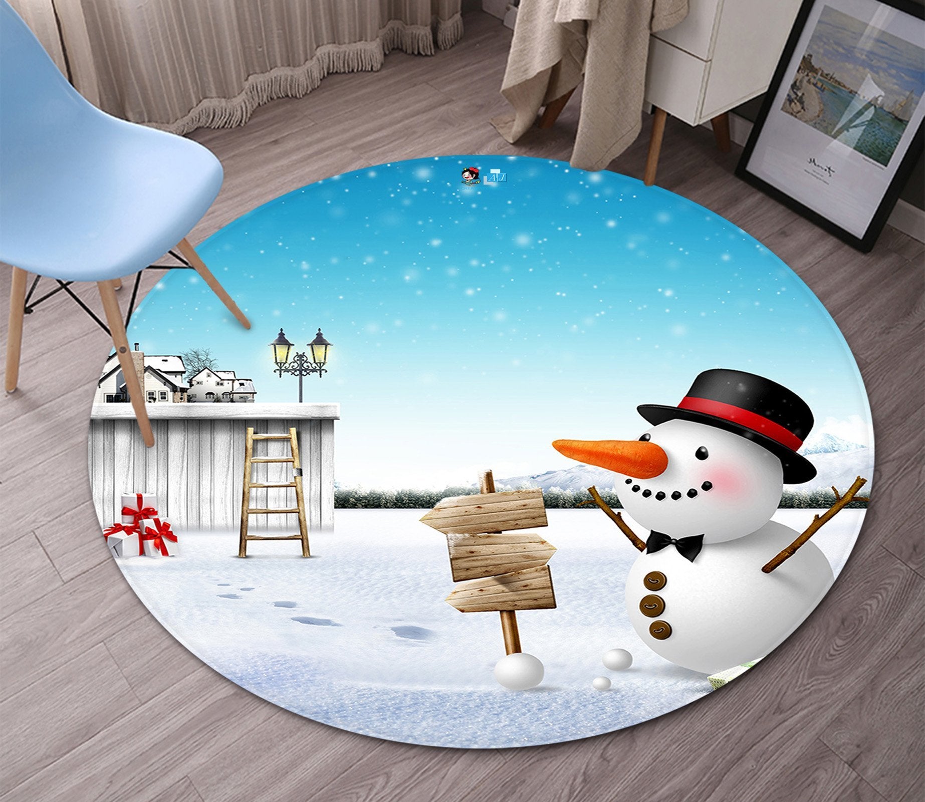 3D Snowing Snowman 050 Round Non Slip Rug Mat Mat AJ Creativity Home 