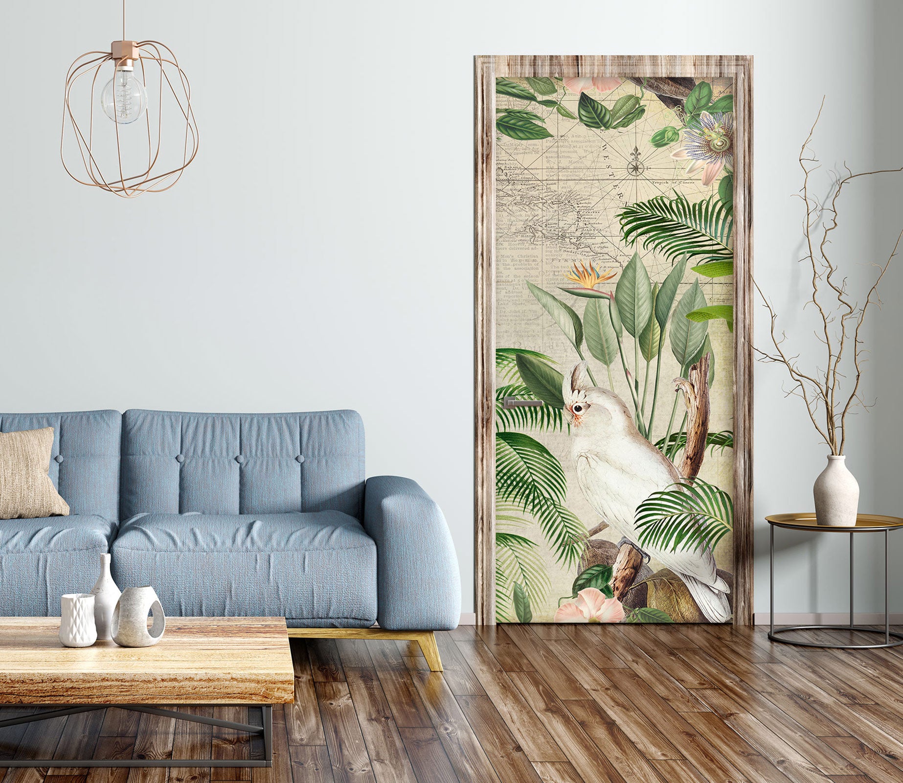 3D Leaves White Bird 11958 Andrea Haase Door Mural