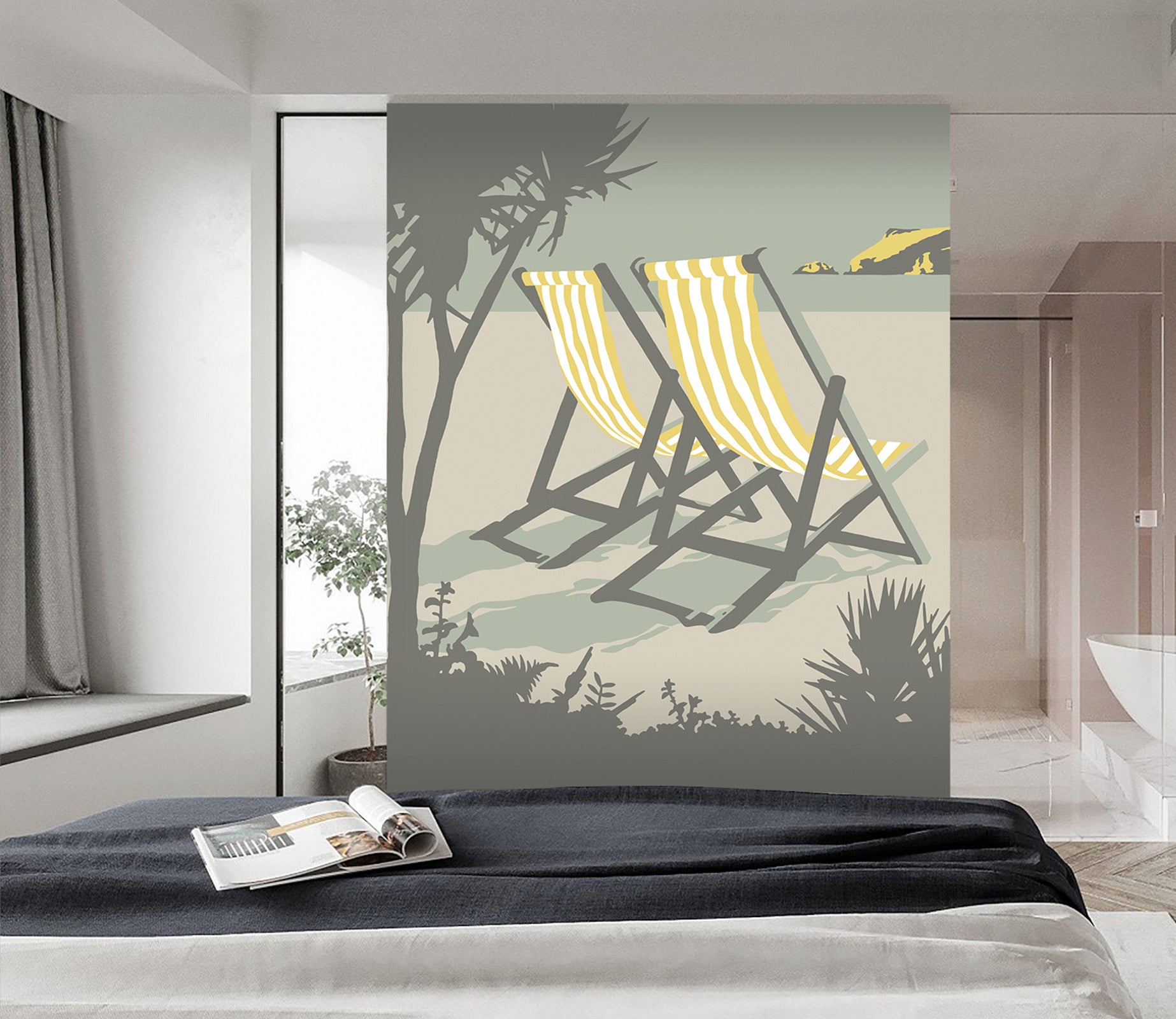 3D Polzeath Deckchairs 1040 Steve Read Wall Mural Wall Murals