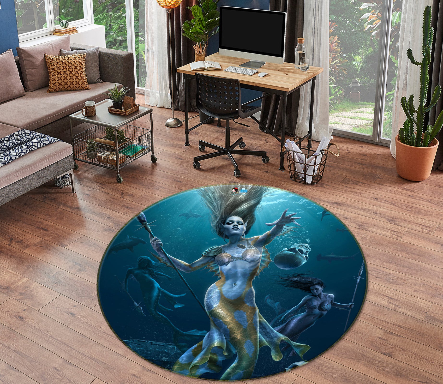 3D Mermaid 4186 Tom Wood Rug Round Non Slip Rug Mat