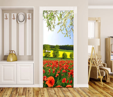 3D Prairie Red Flower 034 Door Mural