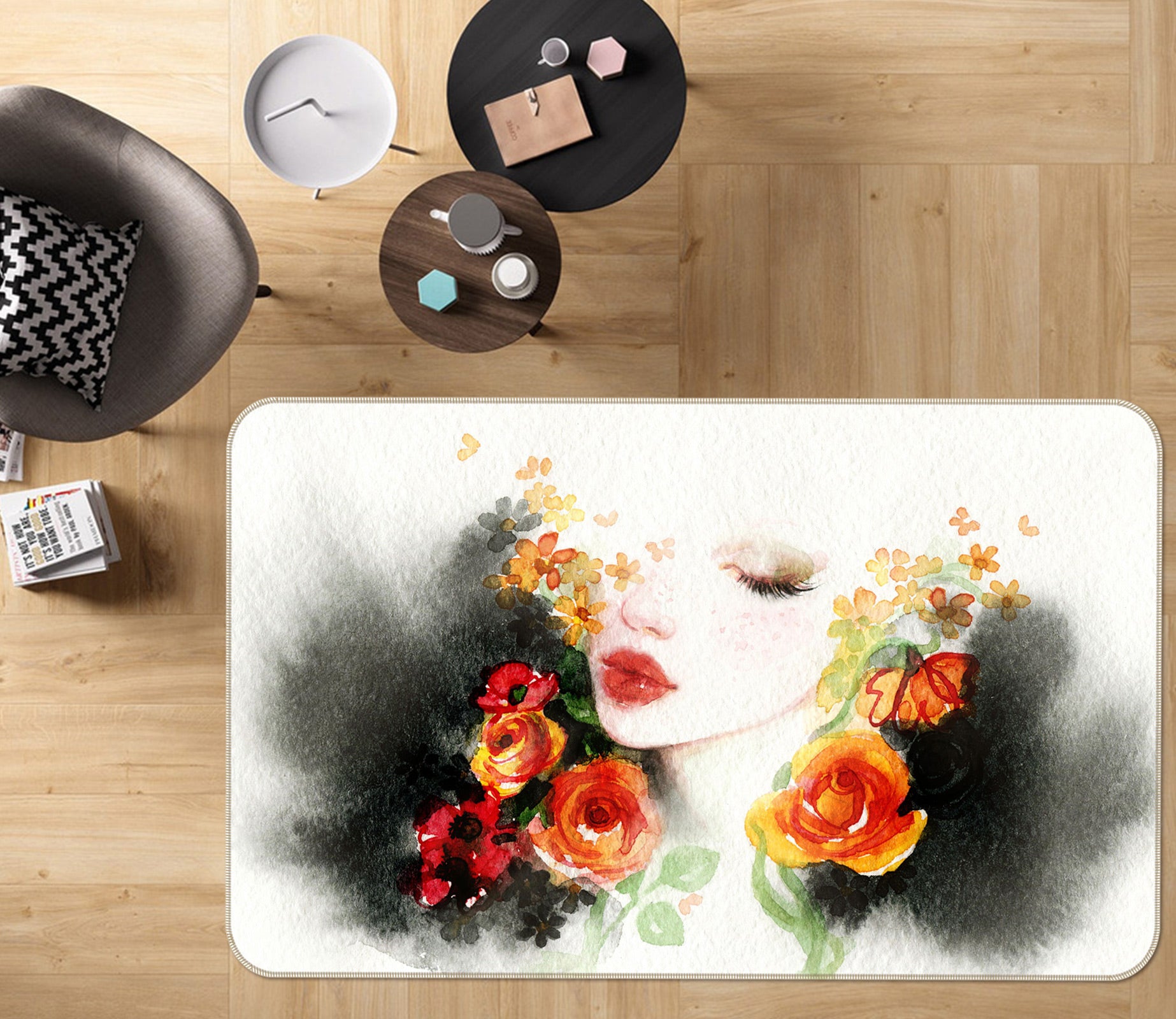 3D Rose Earring Woman 1055 Non Slip Rug Mat