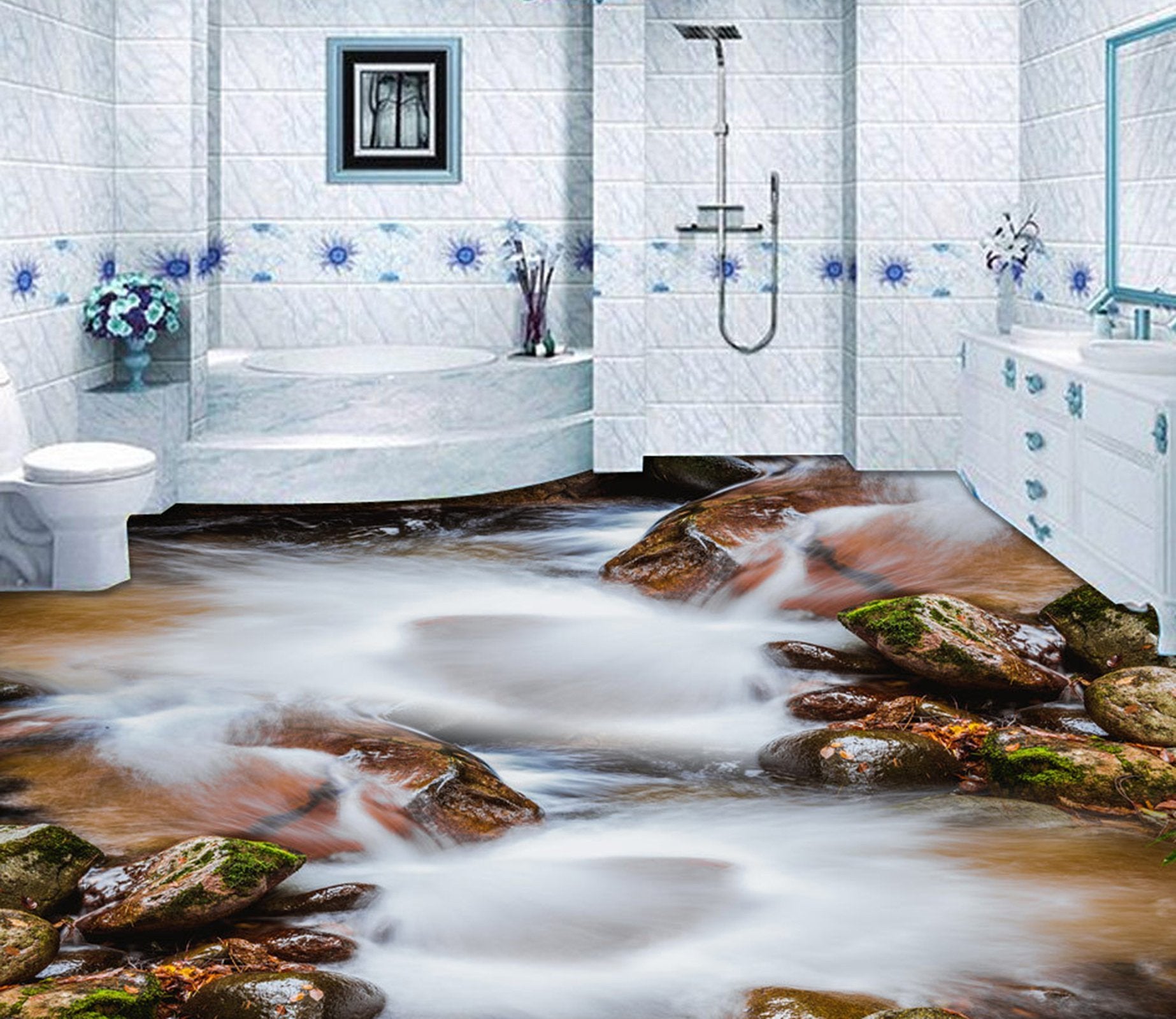 3D Stone River Water WG428 Floor Mural Wallpaper AJ Wallpaper 2 