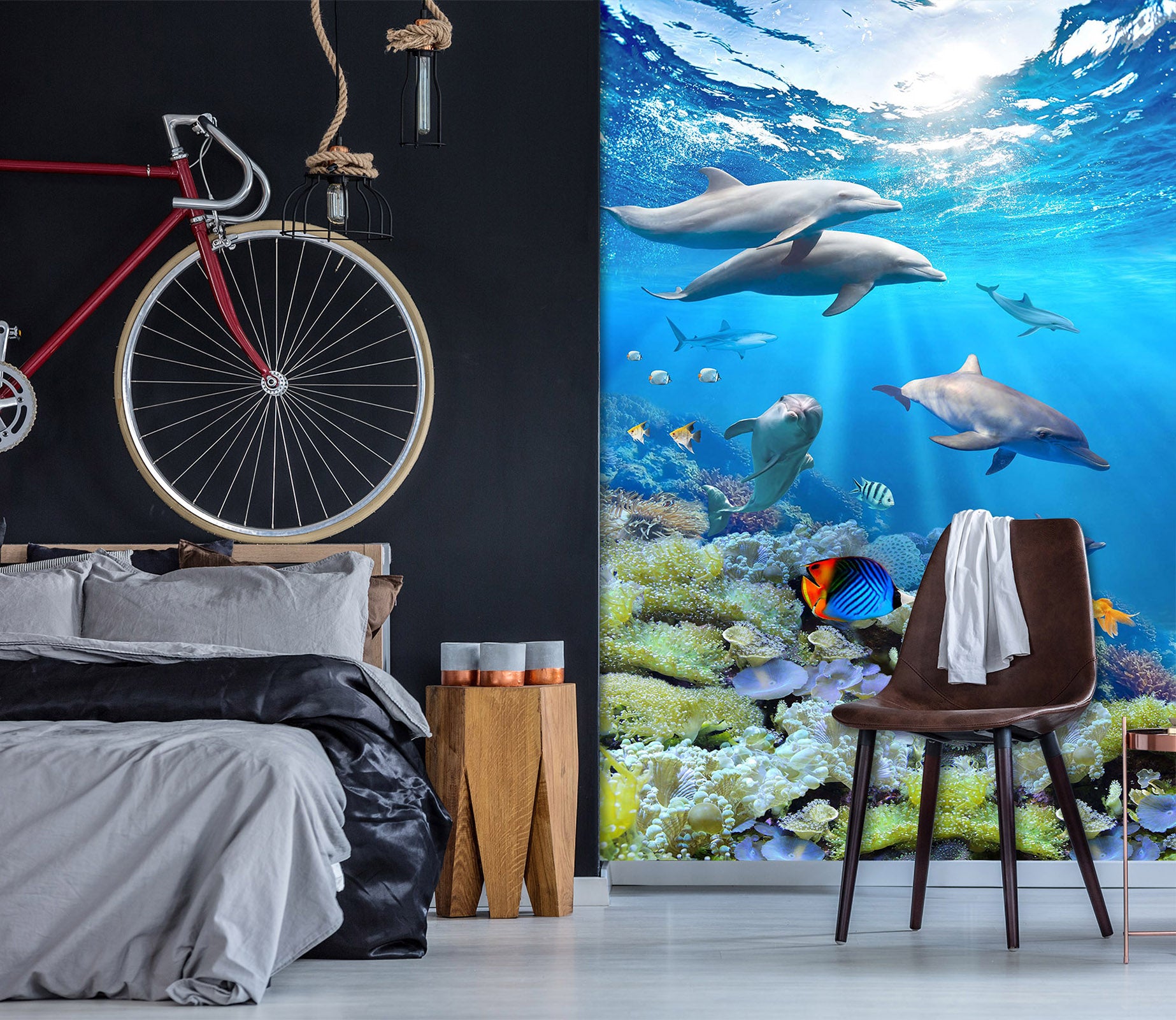 3D Deep Sea Dolphin 1967 Wall Murals